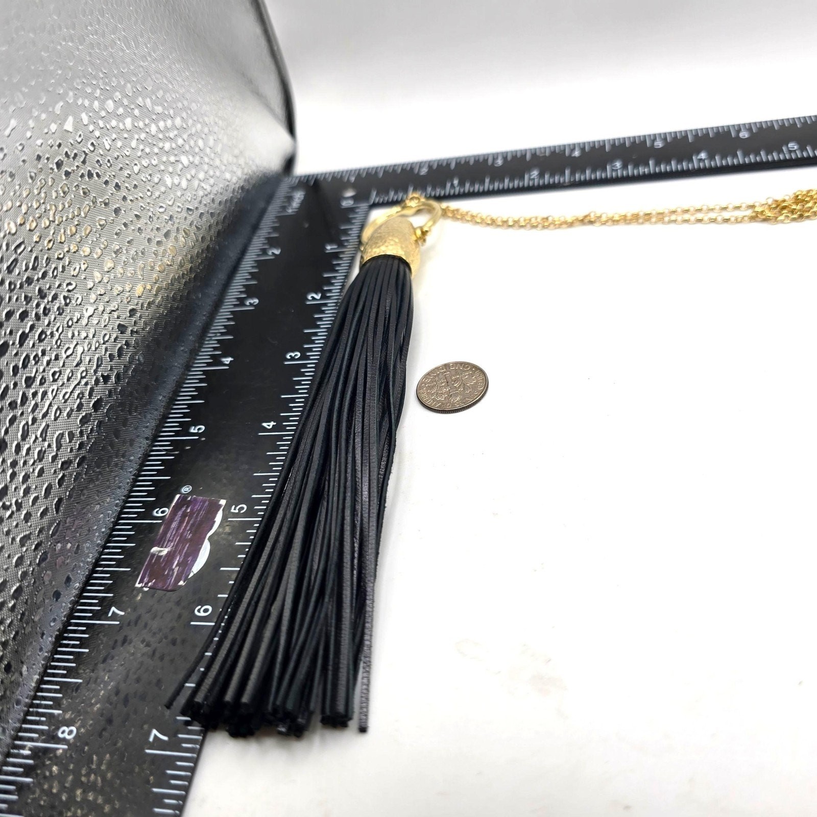 Necklace Leather Tassel Pendant Statement Chain Gold Tone Modern Style SKU 2486
