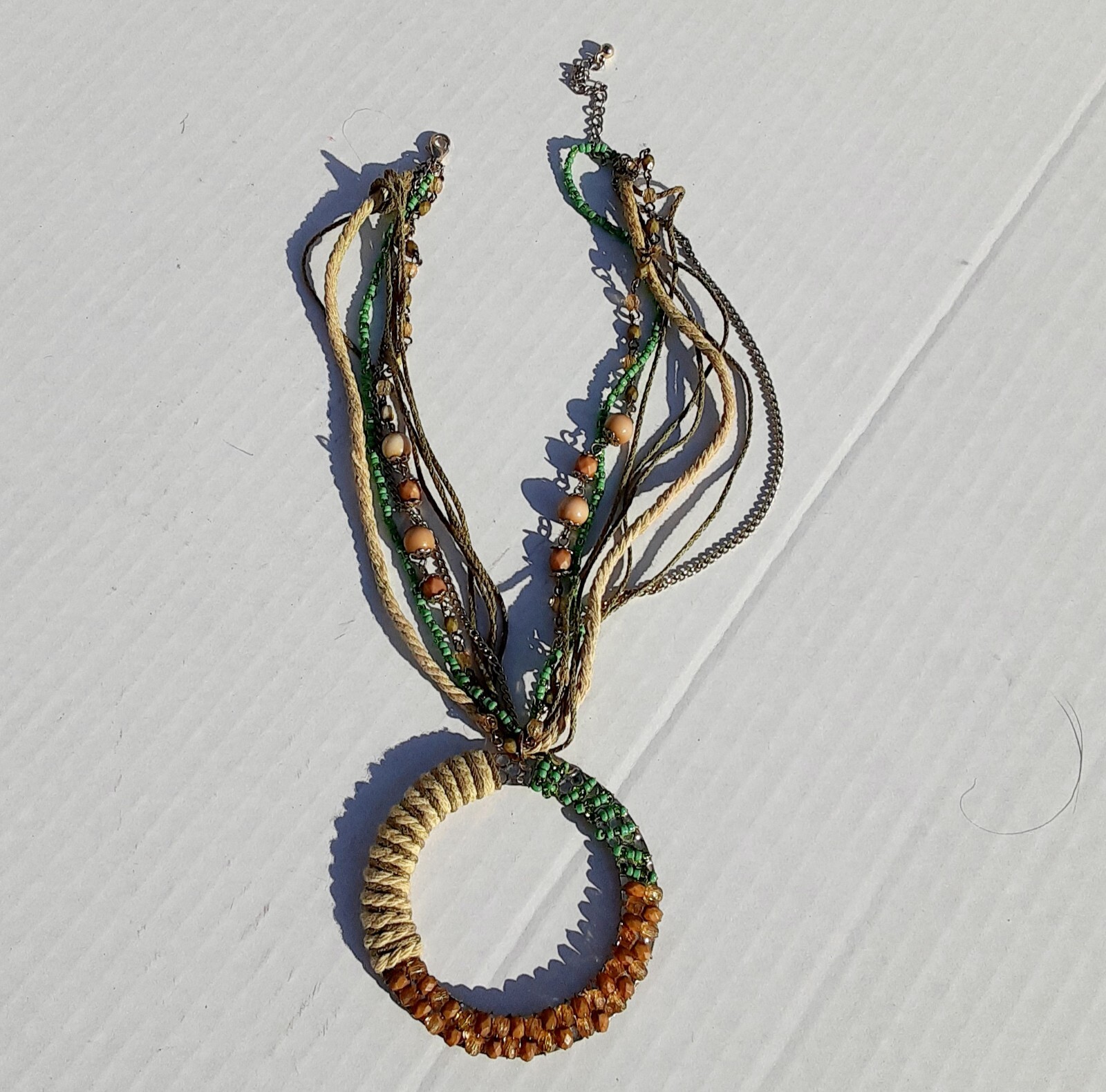 Boho Jewelry Necklace Wire Wrapped Pendant Layered Wood Unique Rare