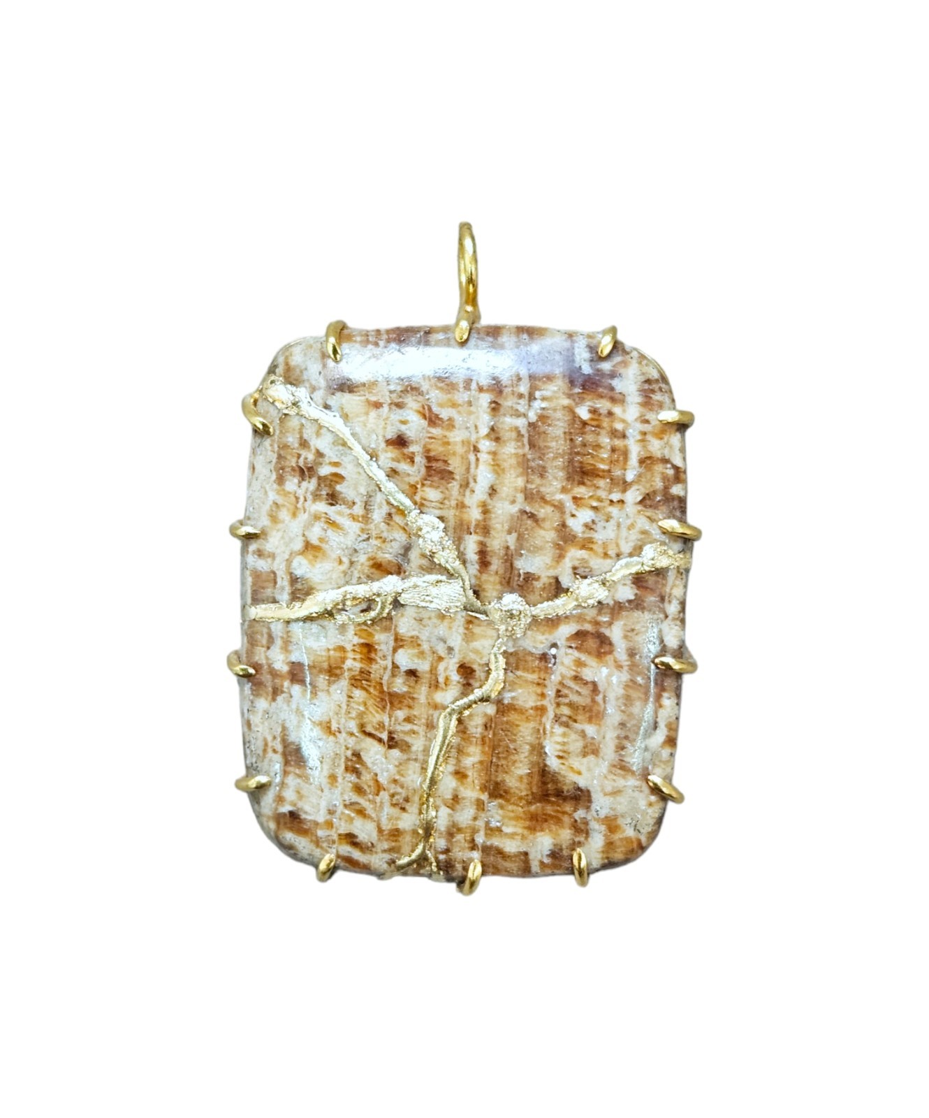Necklace Aragonite Kintsugi Art Japanese Jewelry Handmade Gold Pendant