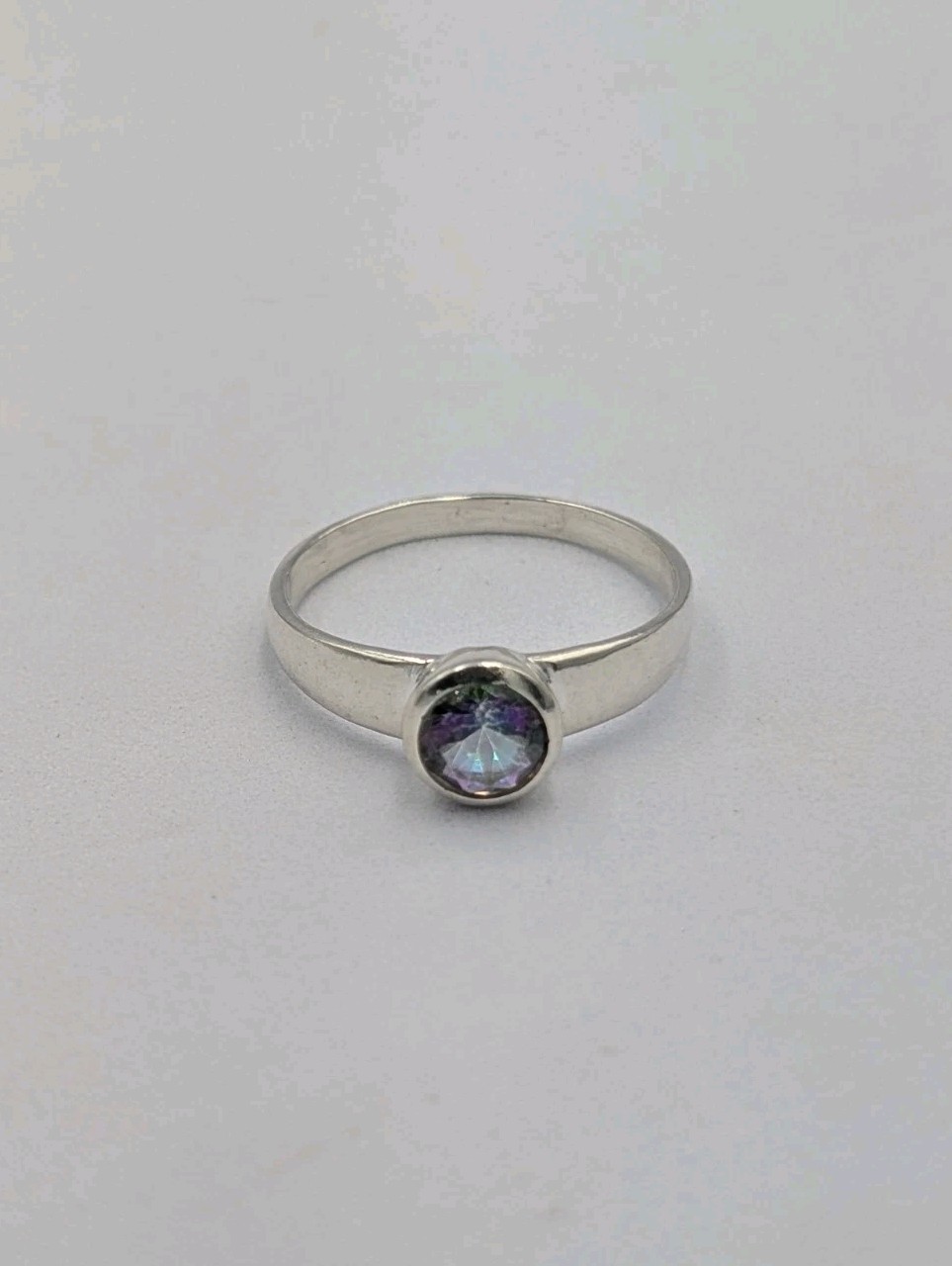 Sterling Silver Round Mystic Topaz Treated Solitaire Tapered Band 925 Ring Sz 9