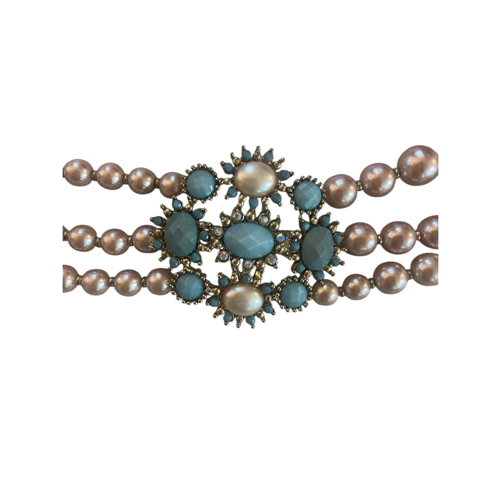 Luxury Vintage Style Necklace Blue&Blush Gem Cluster 3 Strand 18″ Any Occassion