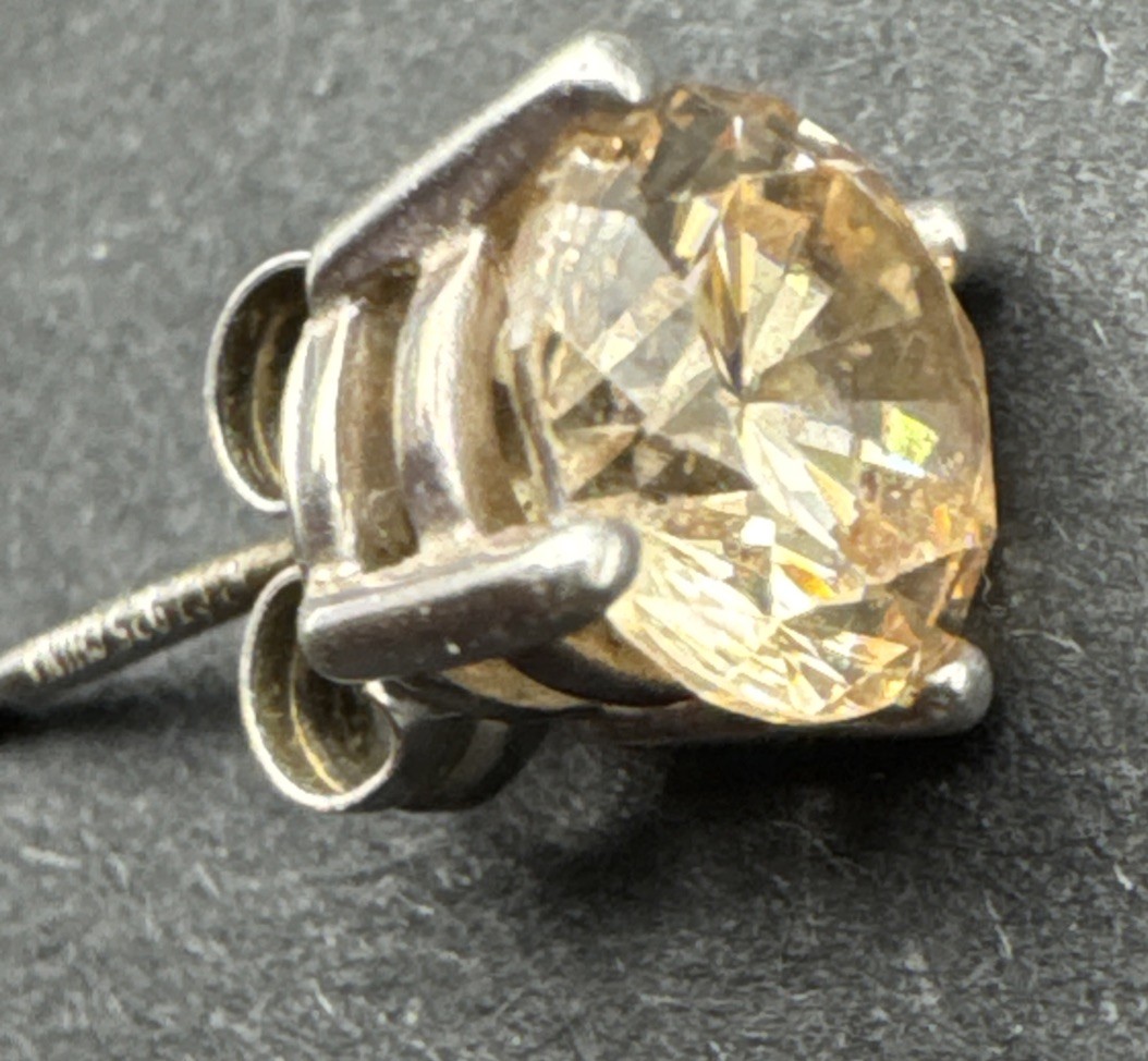 Sterling Silver 925 CZ Champagne China Earrings Stud