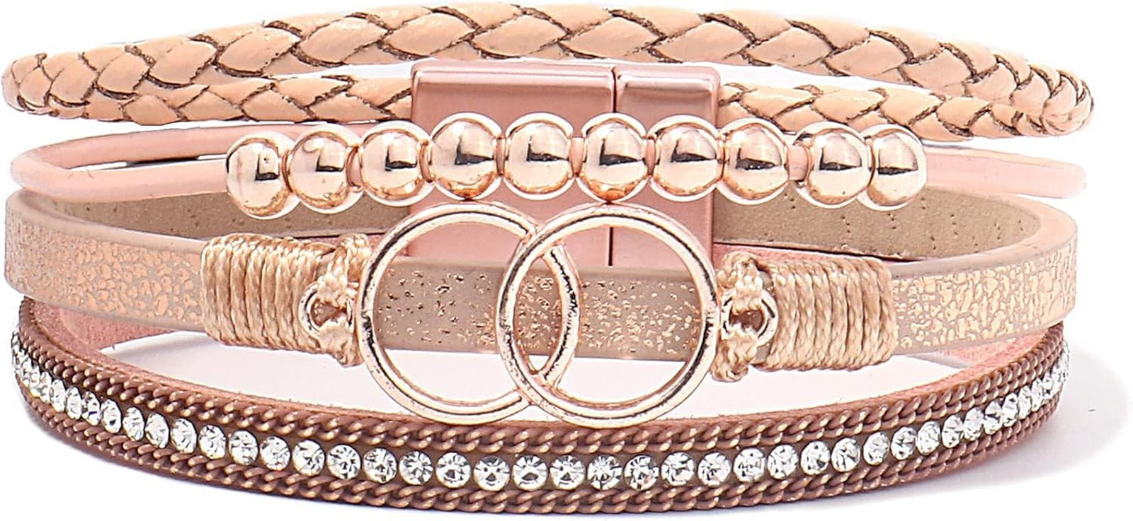 Womens Multi-Layer Leather Wrap Bracelet Boho Cuff Bangle Crystal Rhinestone Sta