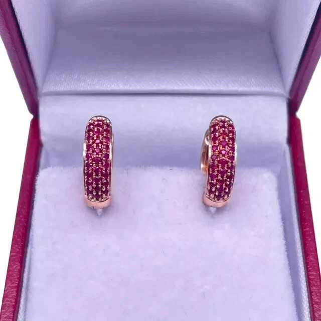 Simulated Red Ruby 2.00Ct Round Cut Women’s Hoop Earrings 14K Rose Gold Plated