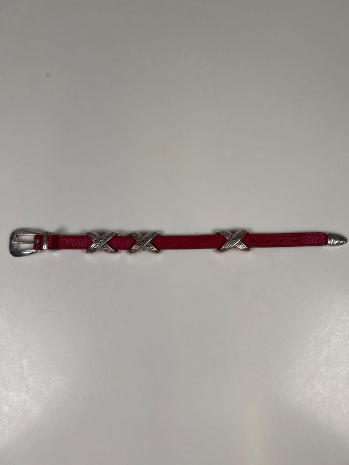 Brighton Women’s Red Leather Kriss Kross Etched Bandit 9in Bracelet