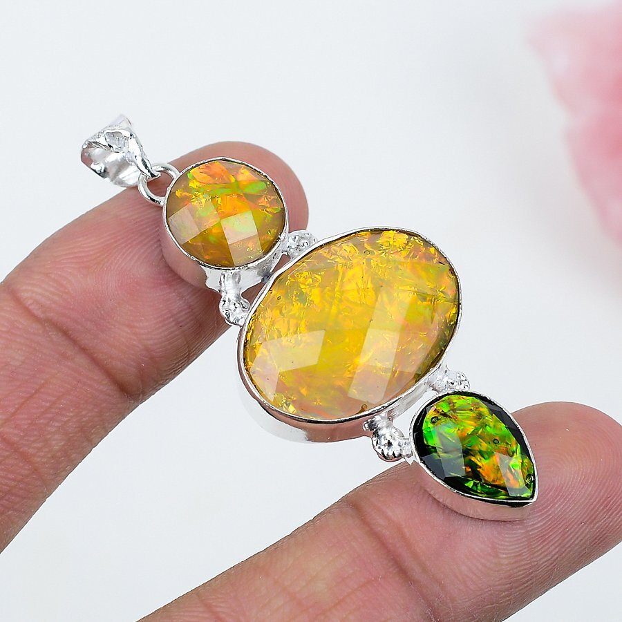 Color Enhanced Opal Tripplet 925 Silver Plated Handmade Pendant of 2.34″