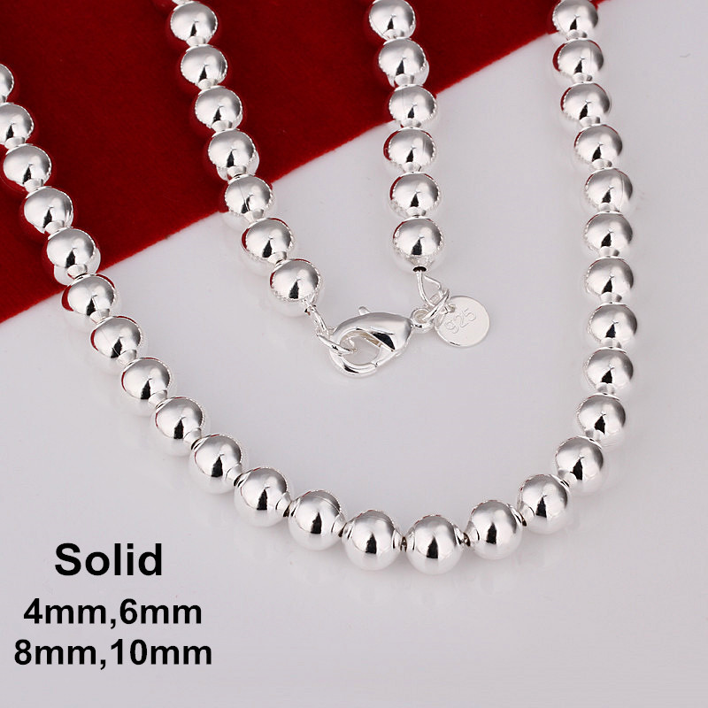 925 Silver Filled / Rose Gold GF Solid Ball Beads Charm Necklace 20″ 4MM – 10MM