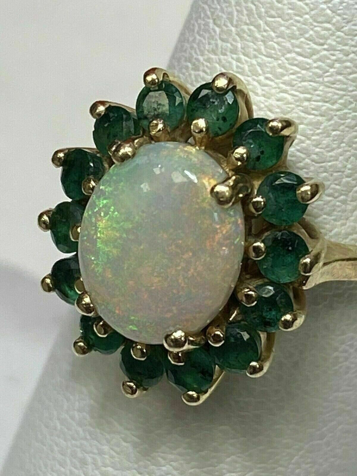 Oval Cut Simulated Fire Opal & Green Emerald Women’s Ring 14K Yellow Gold Plated
