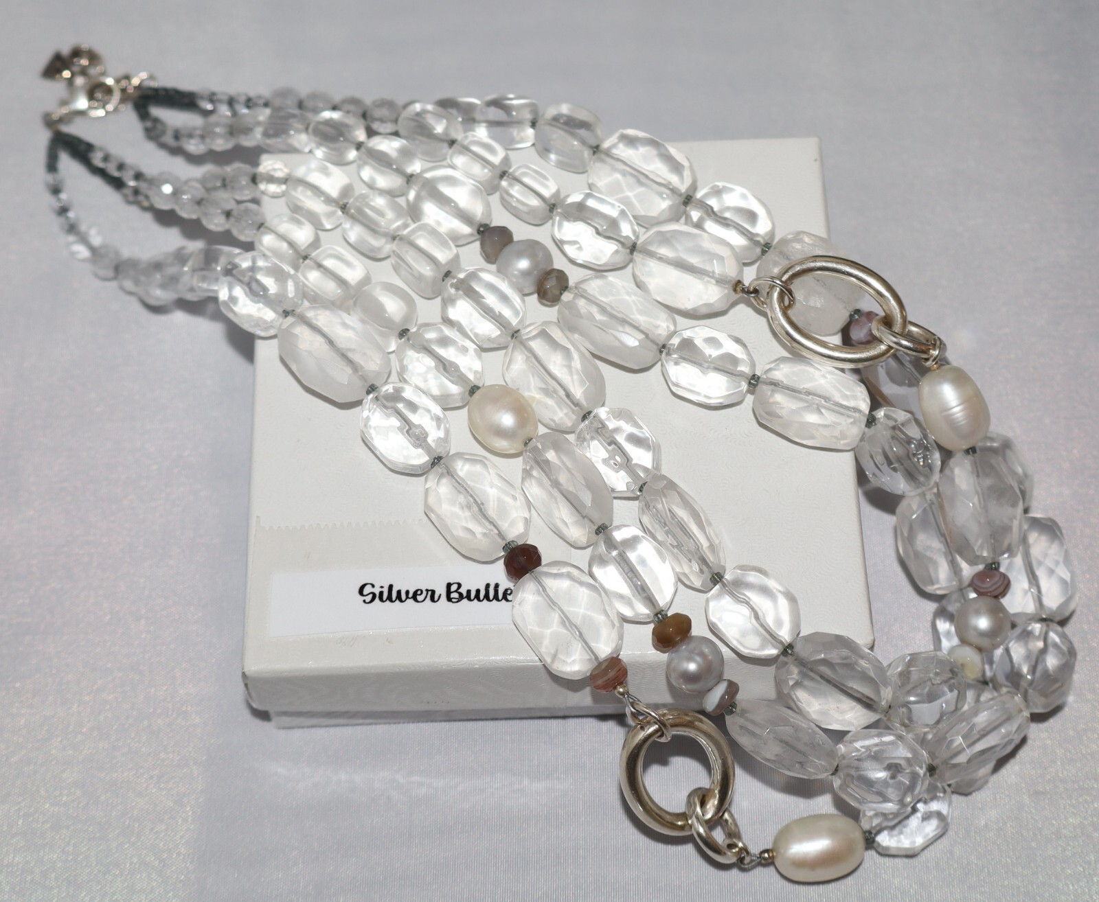 Silpada Sterling Silver 3 Strand Quartz, Pearl Agate “White Heat” Necklace N1789
