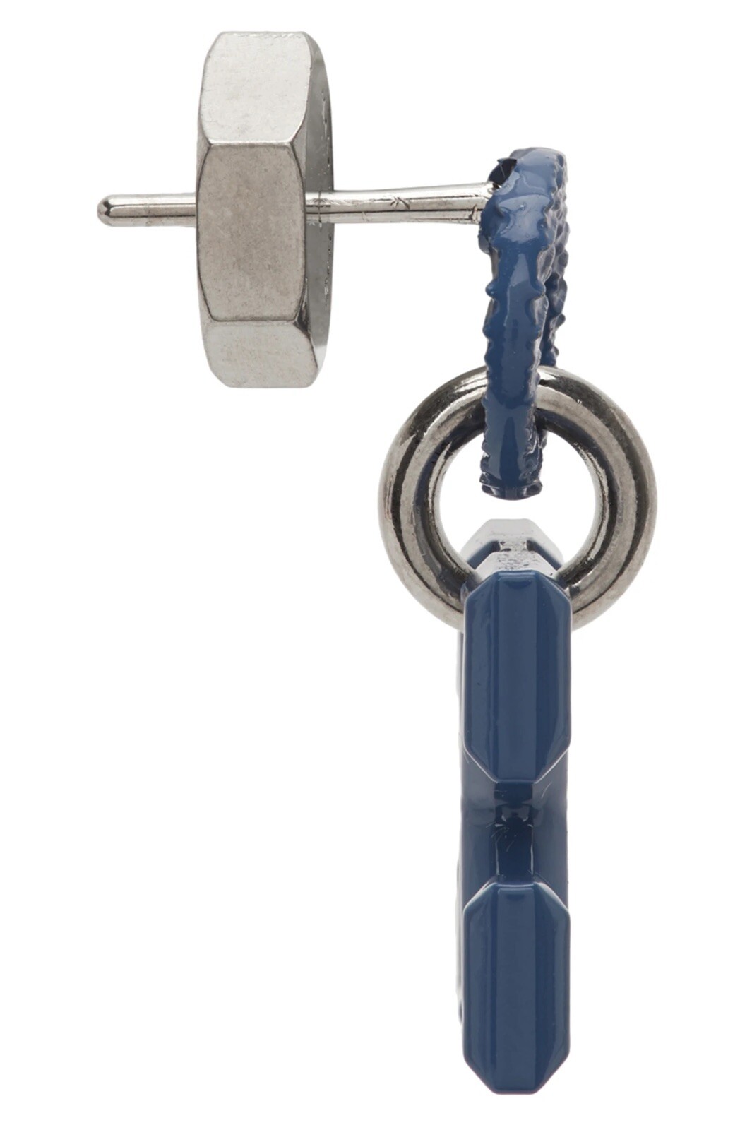 Auth. OFF-WHITE Virgil Abloh Blue Varnished Arrow Hex nut Singular Earring $210!