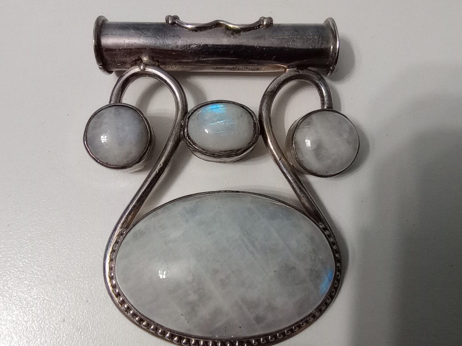 925 Stamped Pendant Rainbow Moonstone 44.7 Grams