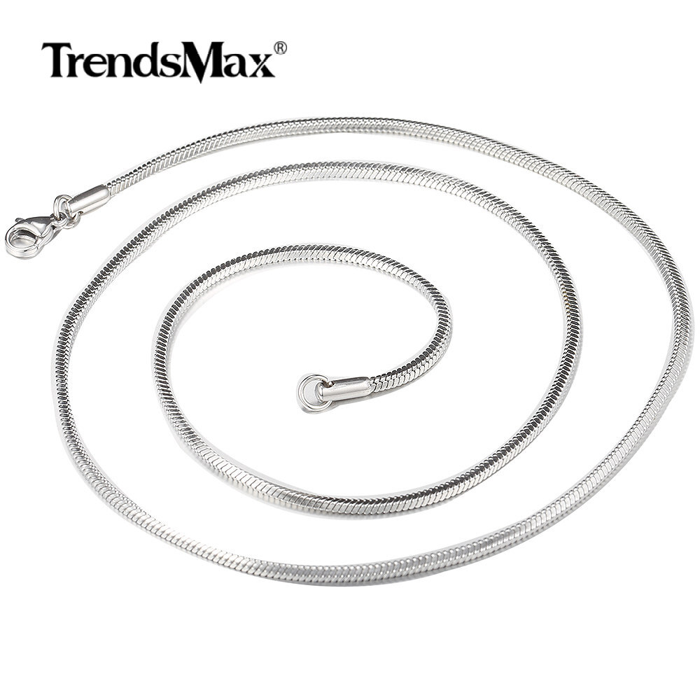 0.9-2mm Silver Solid Stainless Steel Square Snake Chain Necklace Women Men Link