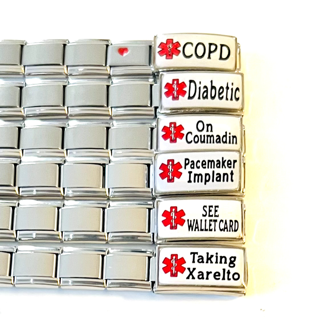 Medical Alert Italian Charm Bracelet COPD Diabetic Coumadin Pacemaker Xeralto