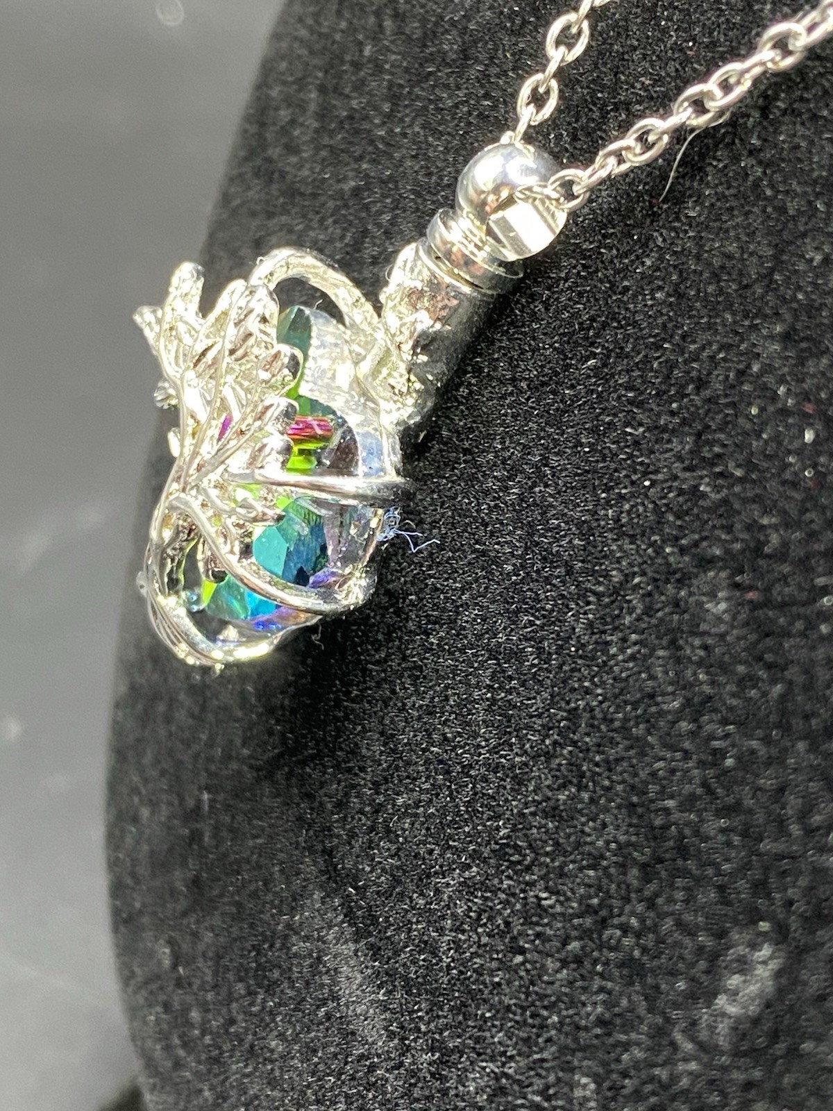 Aurora Heart Tree Of Life Urn Pendant Silver Tone 20” Chain For Pets & Ashes