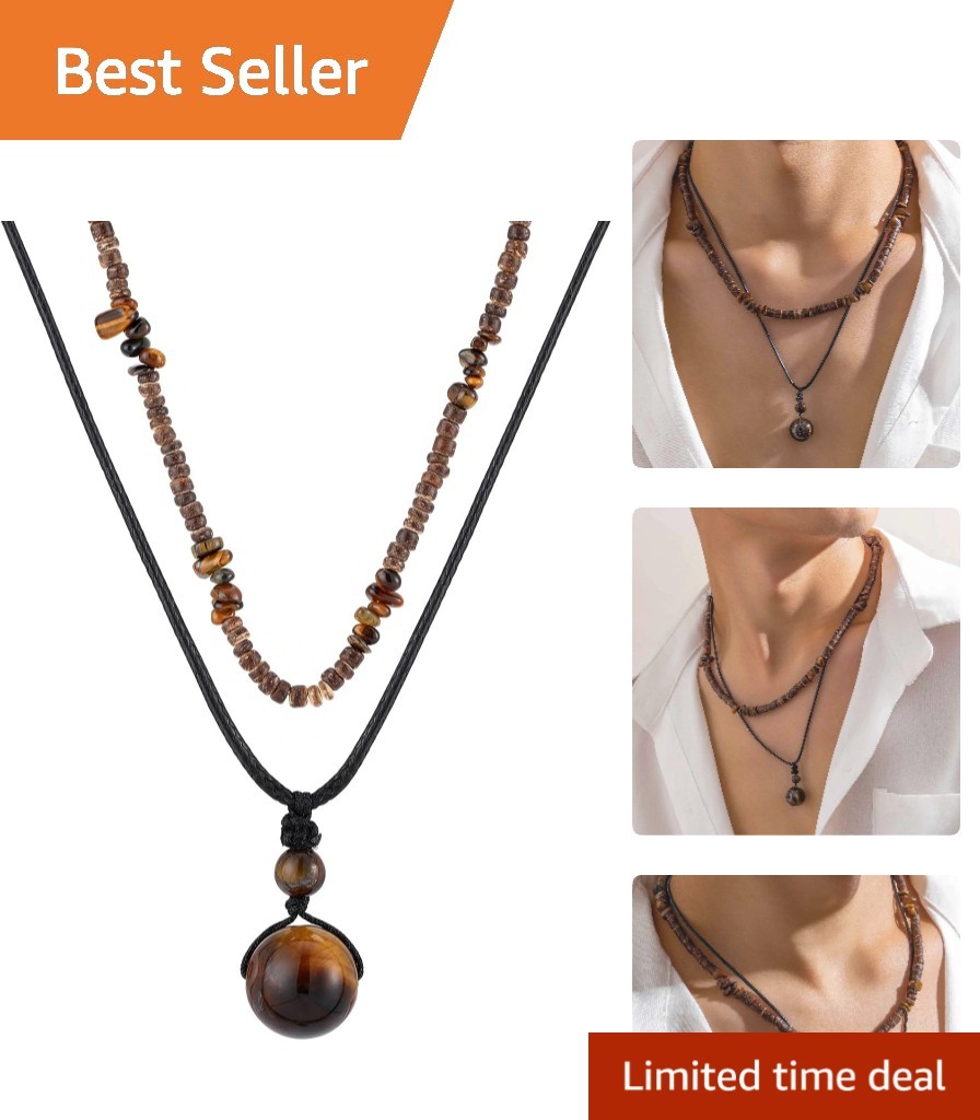 Adjustable Layered Necklace with Tiger’s Eye & Coconut – Perfect Summer Gift