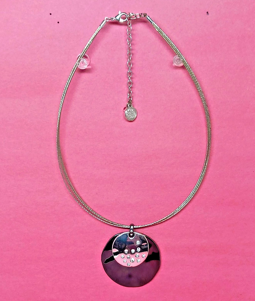 Dana Buchman Multi 3 Strand Braided Wire Rhinestone Scalloped Necklace Pendant