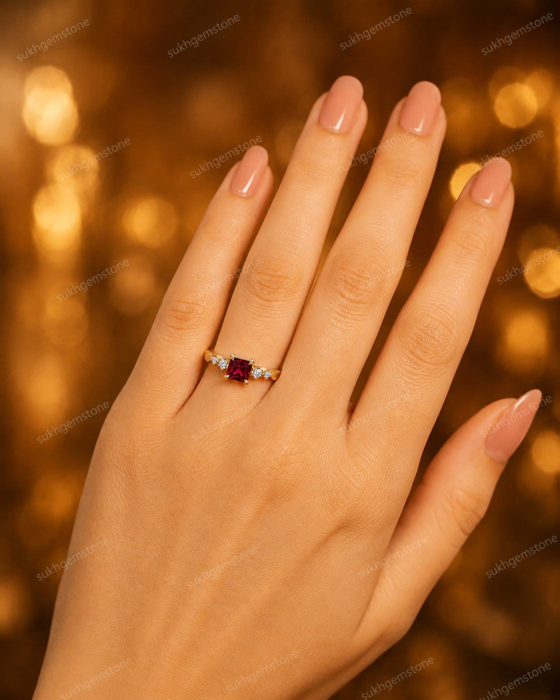 Red Garnet Ring, Brass Gold Alloy , Birthday Gift Her, Women Ring