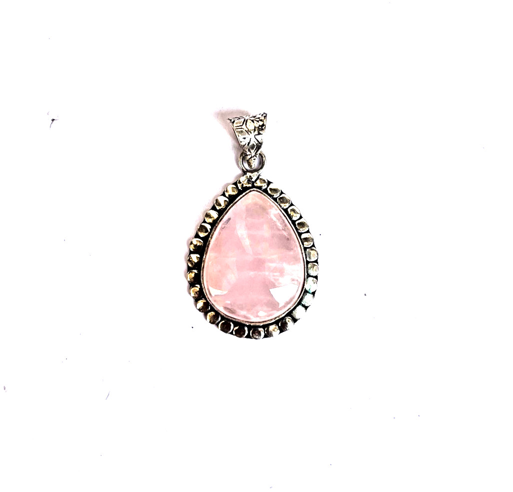Natural Rose Quartz Necklace Pear Pendant Healing Crystal 24 Inch Chain Gift