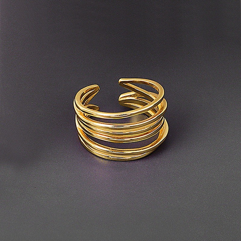 Women’s Golden Fashion Line Irregular Ring Adjustable Opening Copper Ring