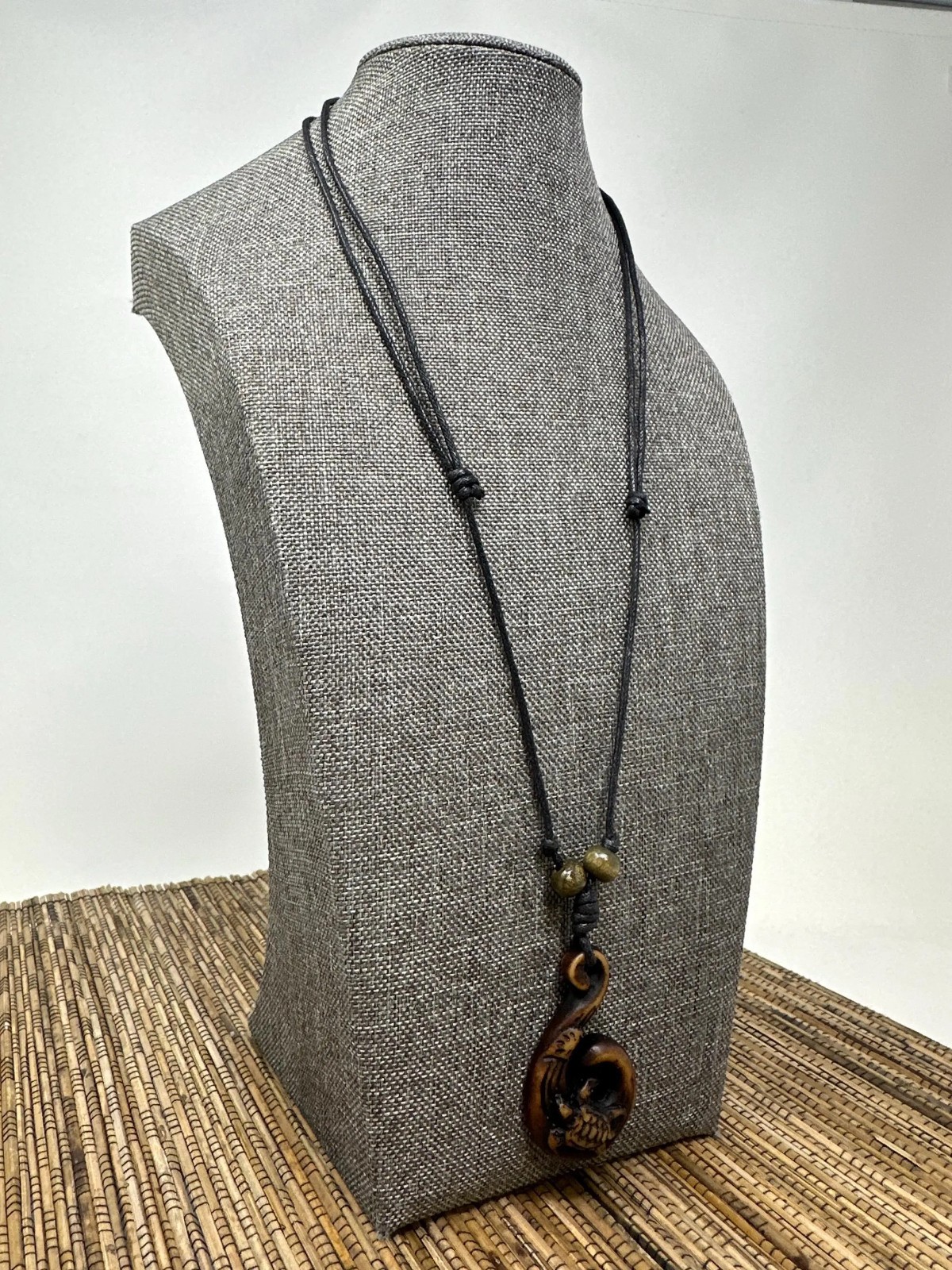 Wave Pendant Necklace – Turtle Carving | Resin Surfer Boho Jewelry Adjustable 18