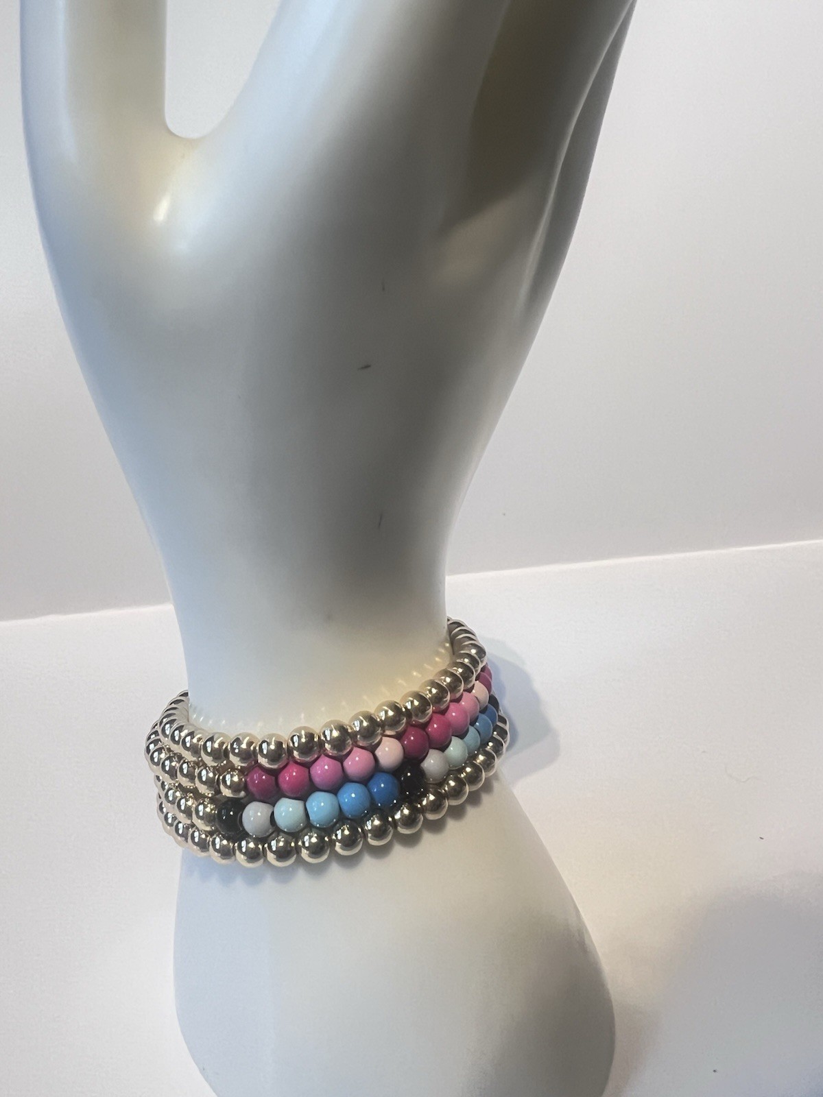 Baublebar Beaded Gold Blue Pink Bracelets Stack Lot 5mm Gold Tone Nordstrom