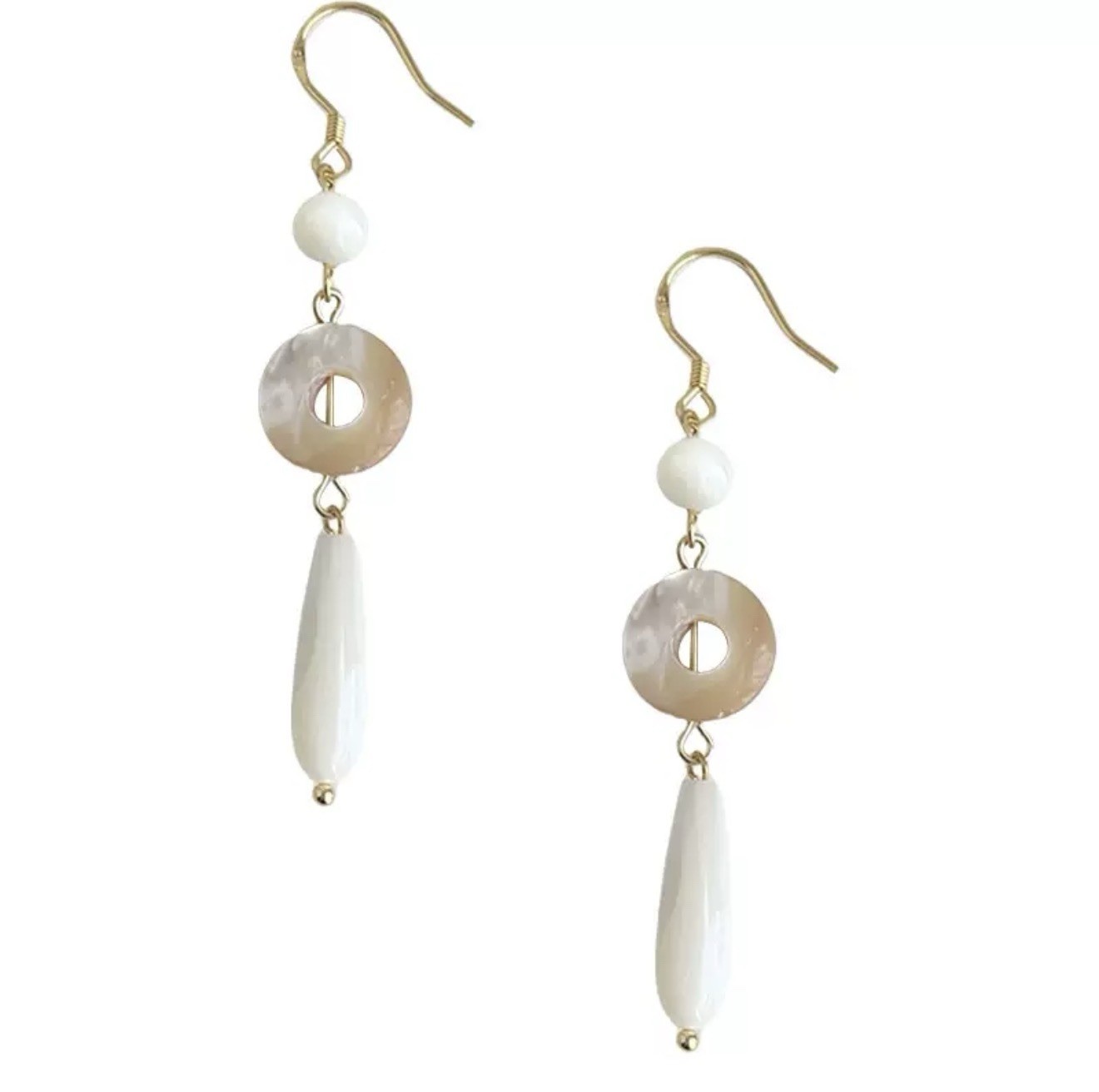 Handcrafted Natural Shell Drop Earrings 925 Sterling Silver Hooks Light Jewelry