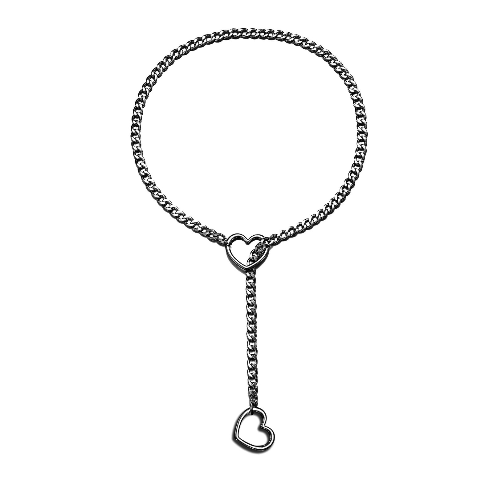 Heart Slip Chain Necklace Punk Cuban Long Necklace Jewelry for Women Stainles…