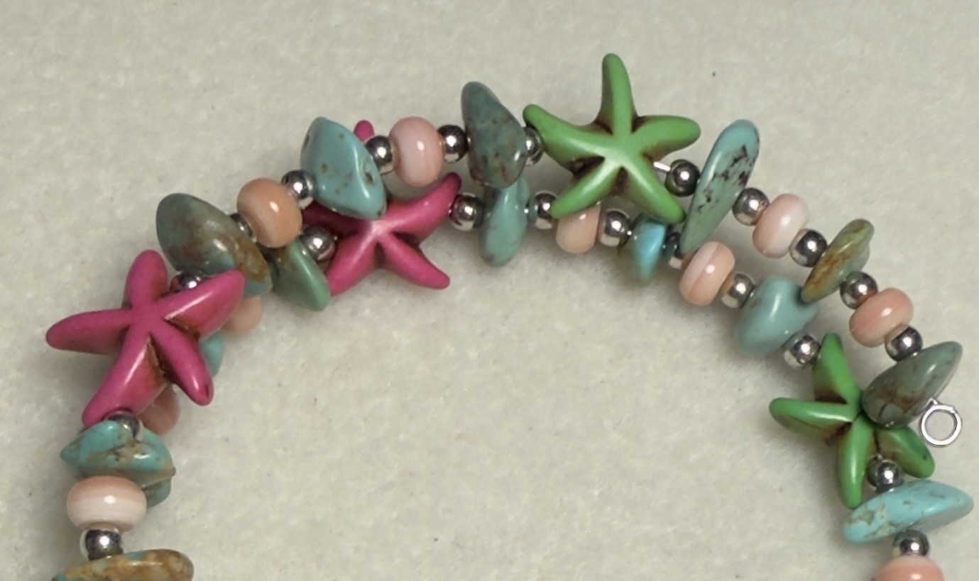 Turquoise and Conch Shell bracelet with man-made starfish beads.