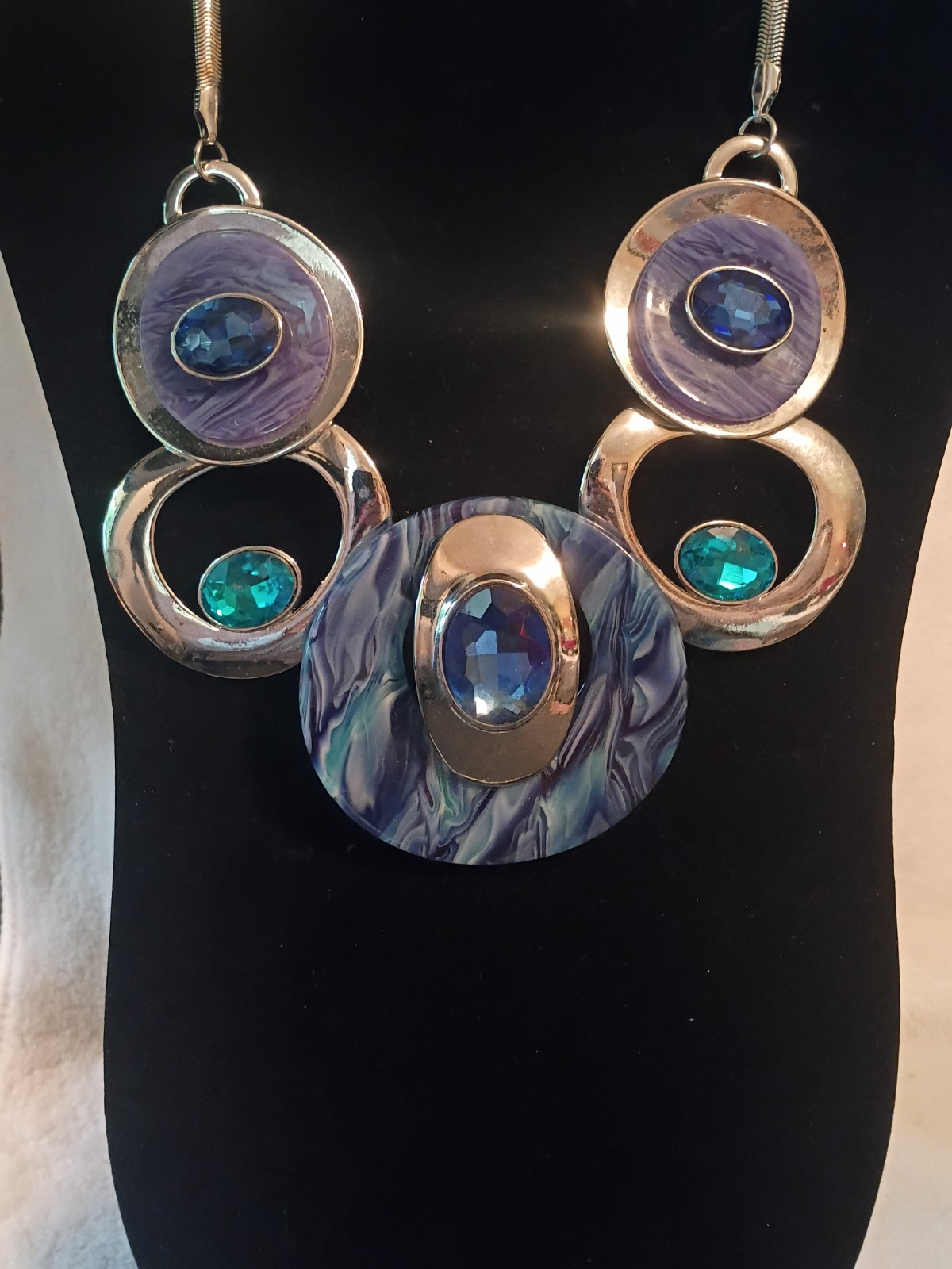 Statement Bib Necklace Blue & Silver
