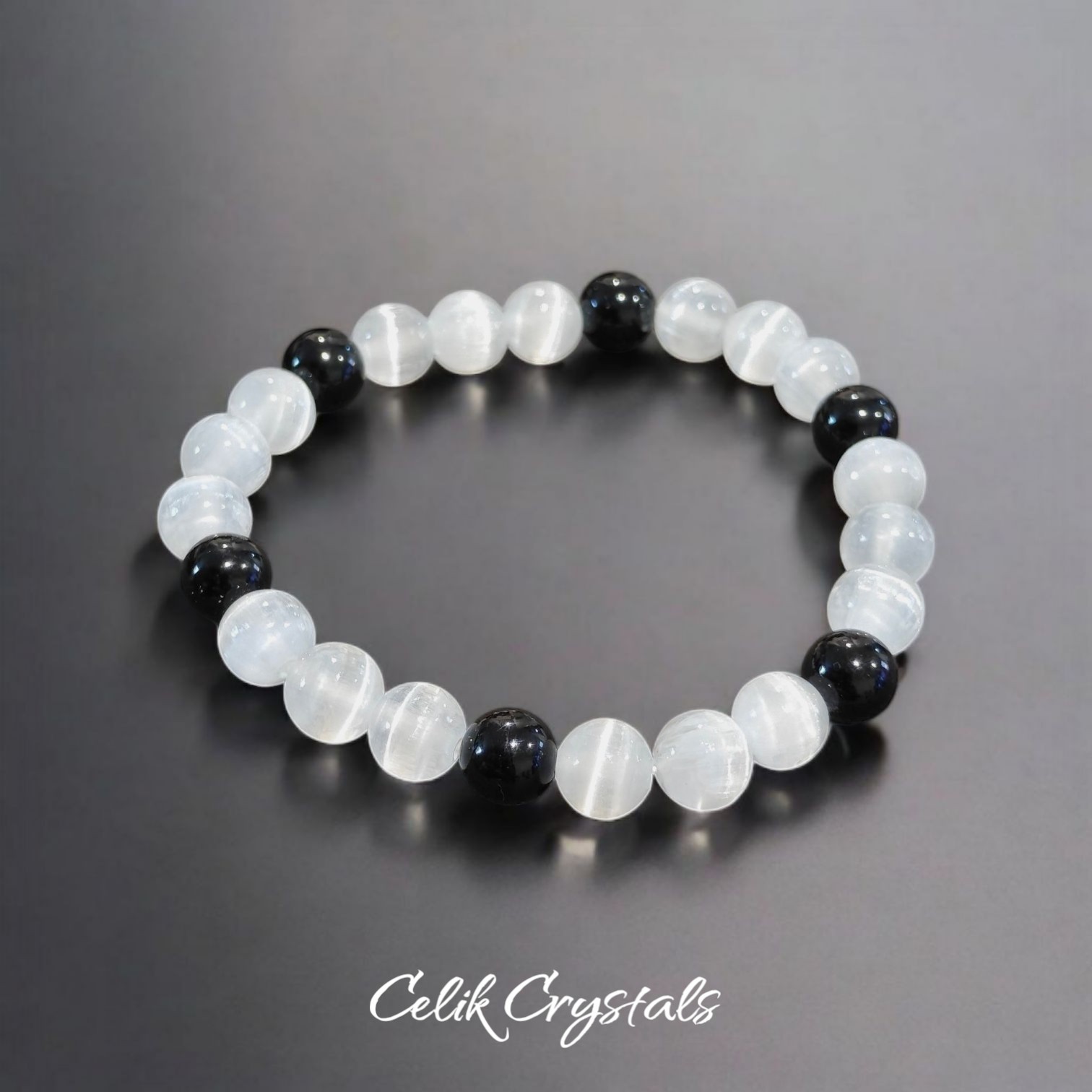Black Tourmaline And Selenite 2 Piece Bracelet Set 8mm Unisex