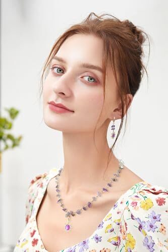 Boho Sun Jewelry Set for Women Bohemian Healing Nature Crystal Stone Purple