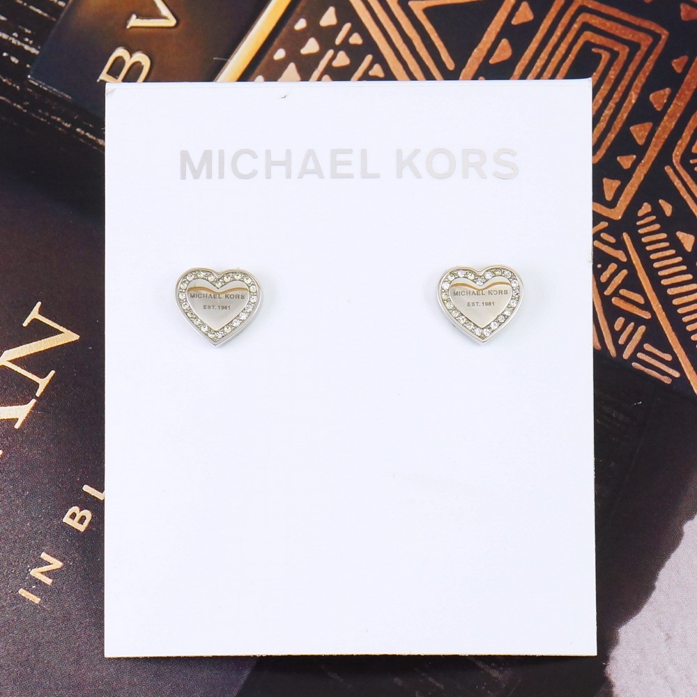 Clearance!! NWT Michael Kors Pave Heart Logo Stud Earrings MKJ3966 Silver Tone