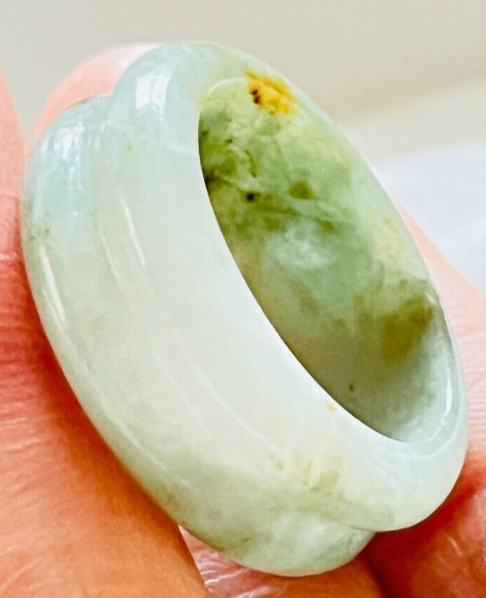 Handmade Green-Yellow Type A Jadeite Ring Myanmar Jade US Size 9