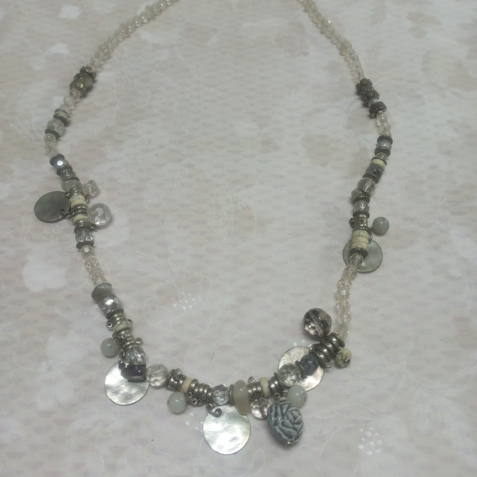 Long Heavy White Silver Beaded Necklace Women Accessories Jewelry