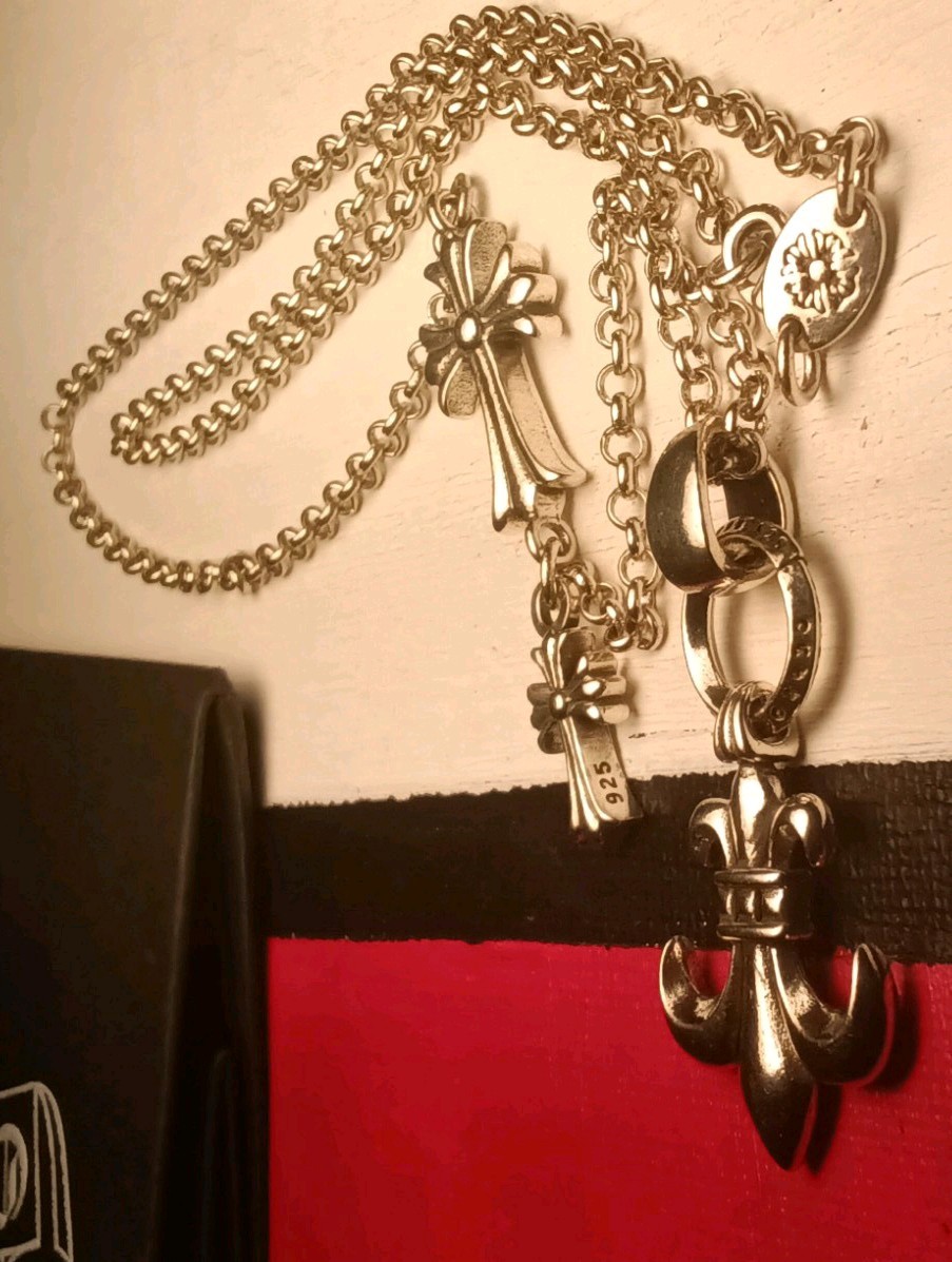Chrome Chain CH Necklace double Cross Rockstar designer Biker Jewelery 25′ 925