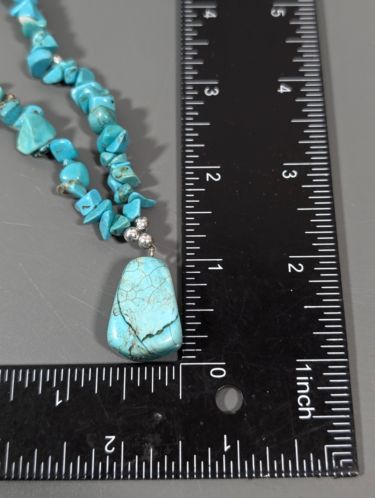 Boho Western Blue Faux Turquoise stone Pendant Beaded Necklace 18.5 in