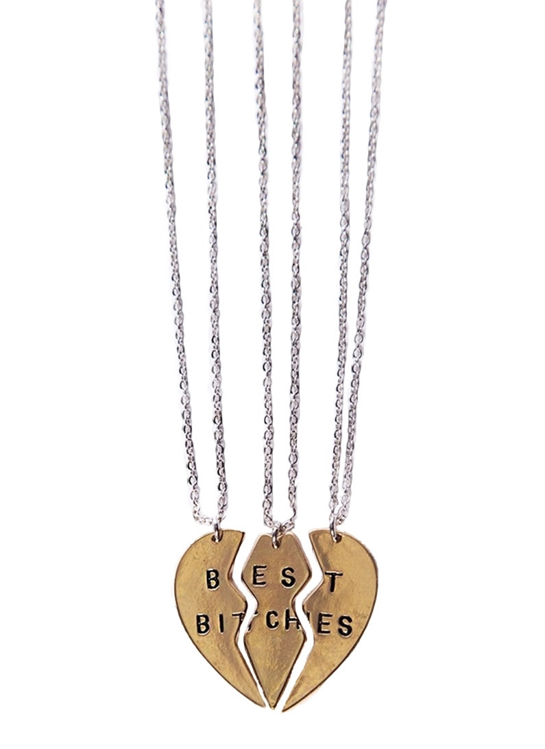 Best Bitches 3 Piece Split Heart Necklace Set