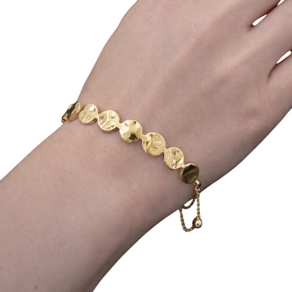 Nordstrom Gold Tone Hammered Disc Adjustable Bracelet NEW