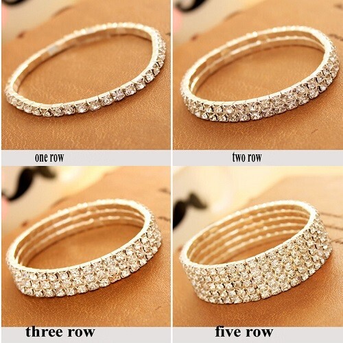 💖5 rows silver tone diamante bracelet jewellery accessory one size