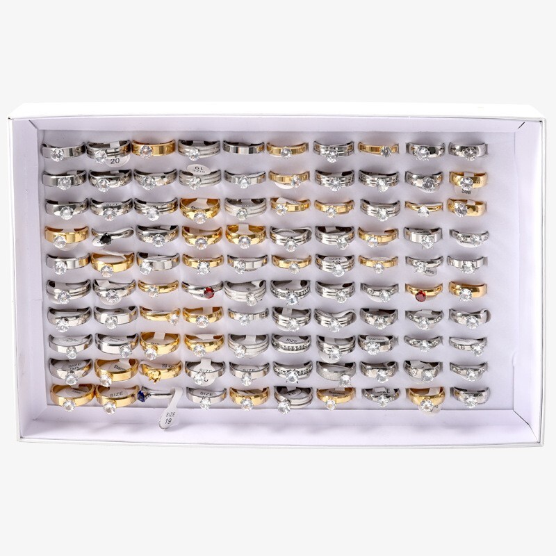 Fashion 30pcs/Lot Stainless Steel Cubic Zirconia Rings For Women Wedding Jewelry