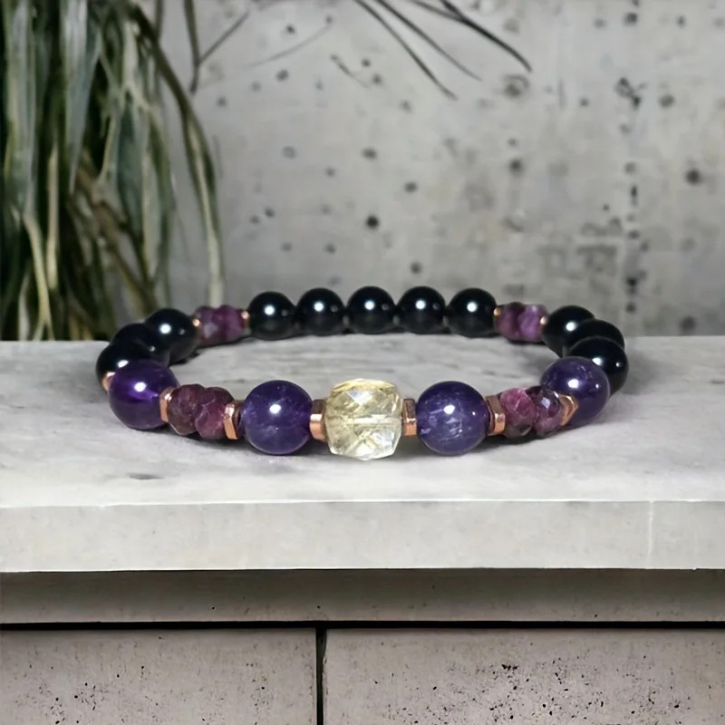 Mixed Natural Gemstone Bracelet Attract Money Protection Healing Relief Amethyst