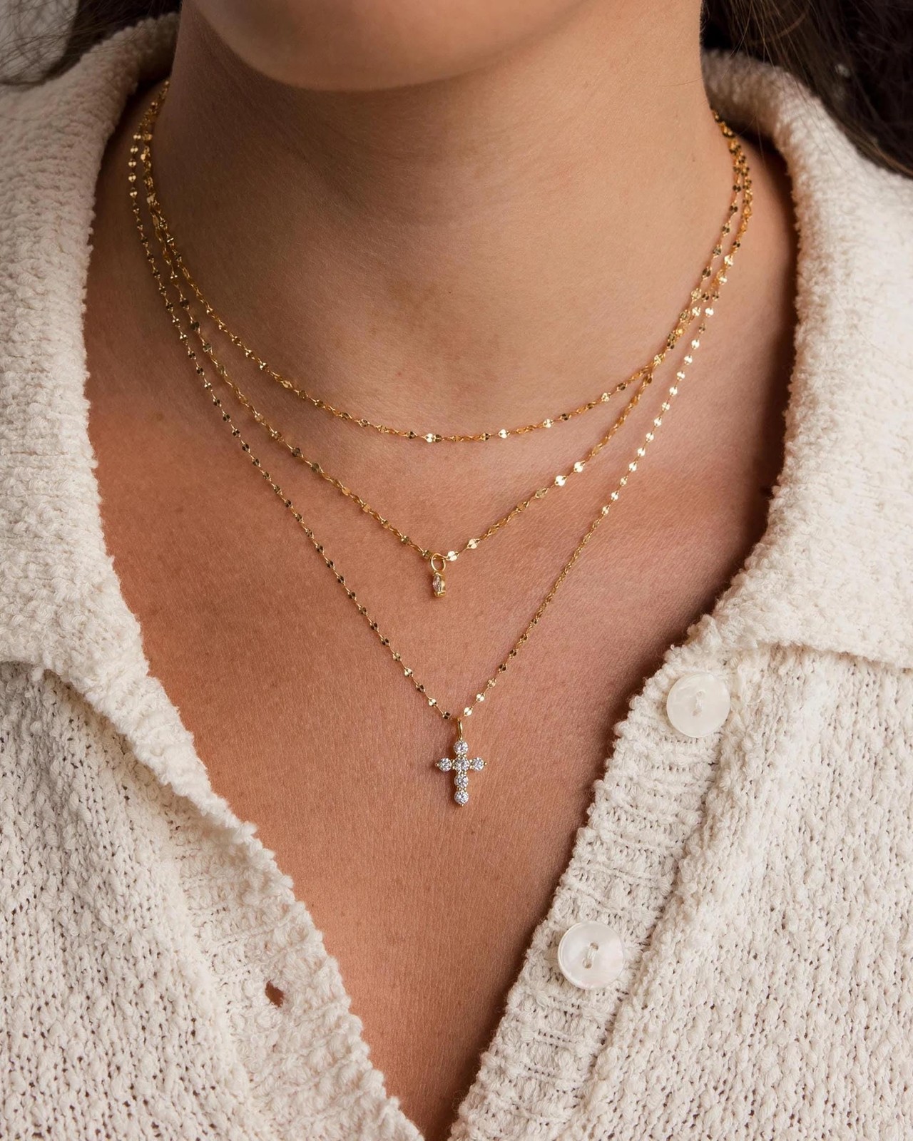MUMREUES Gold Cross Necklace for Women 14K Gold Plated Dainty Small Pendant S…