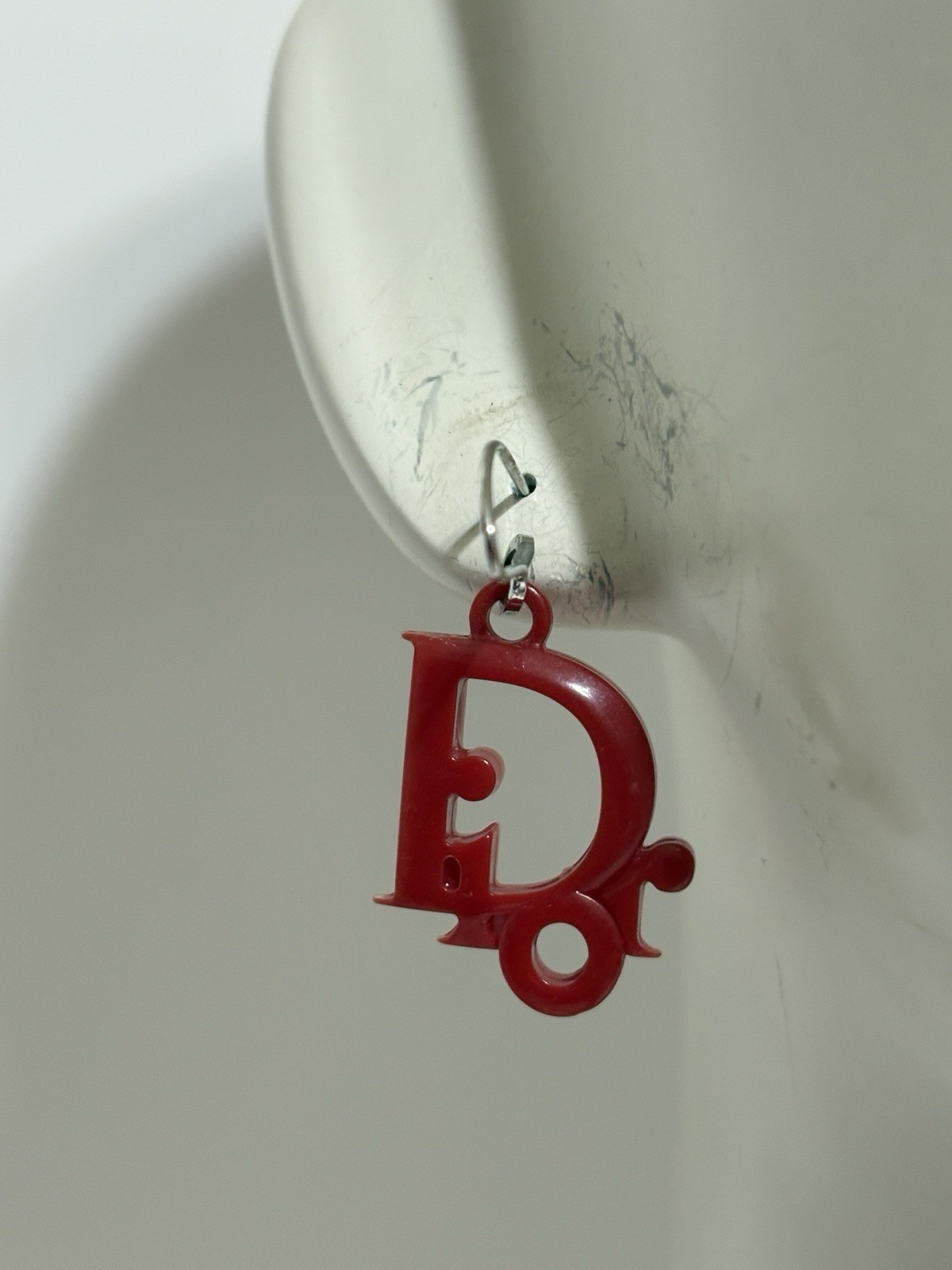 Vtg Christian Dior by John Galliano Red Plastic Logo Earrings