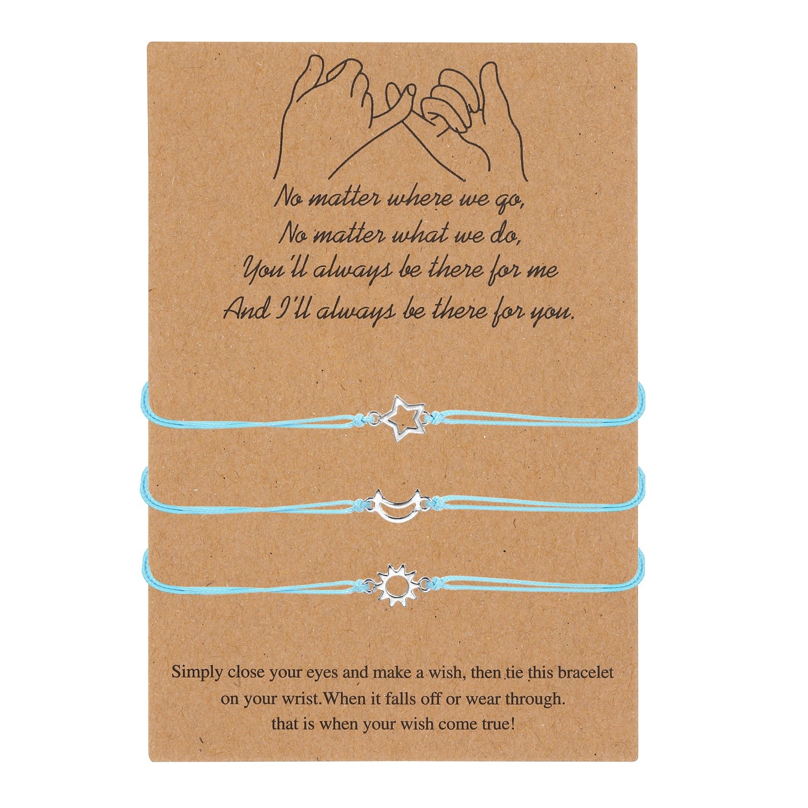 3Pcs Friendship Bracelets Sun/Moon/Stars Charm Bracelets (Blue)