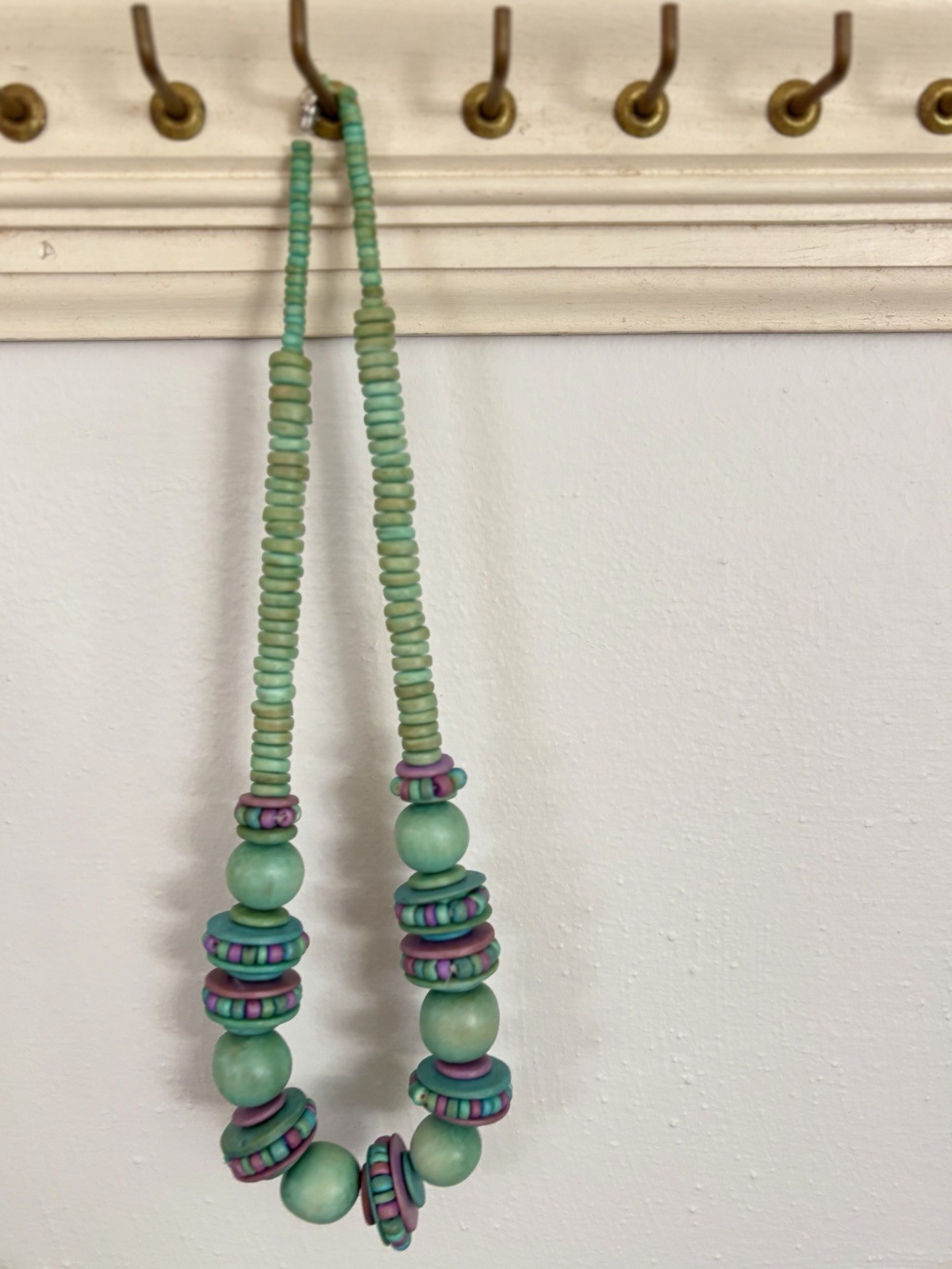 Green & Purple Beaded Statement Necklace Bohemian Acrylic Plastic Ball/Bead