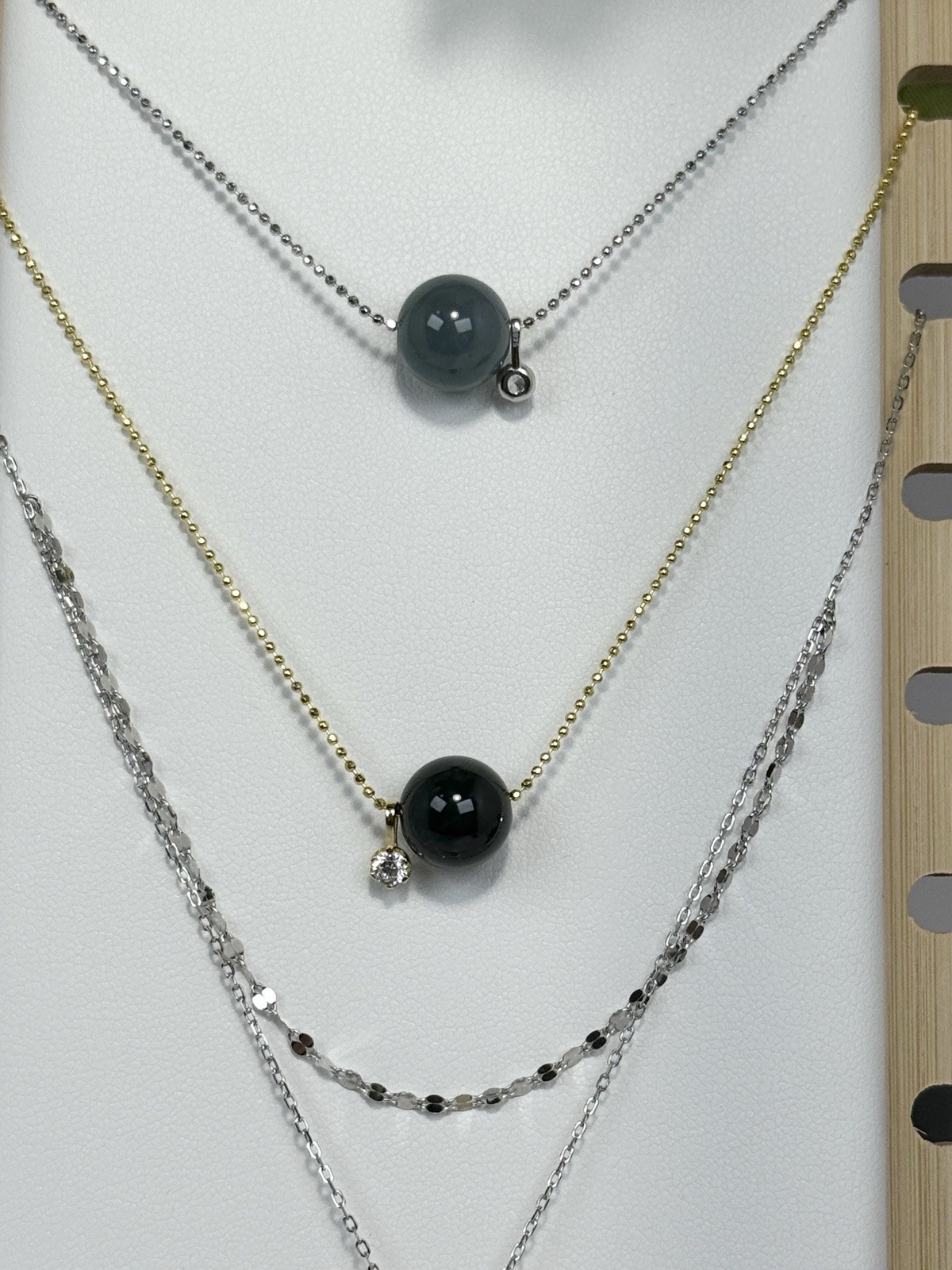 Blue Water Jade Bead Pendant Necklace 6.8MM on Gold Alloy 18IN Chain