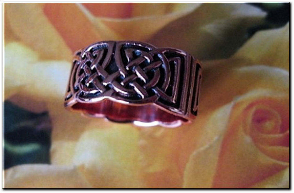 Solid Copper Celtic Ring CTR661` – 3/8 inch wide. Available in Sizes 8 to 15.