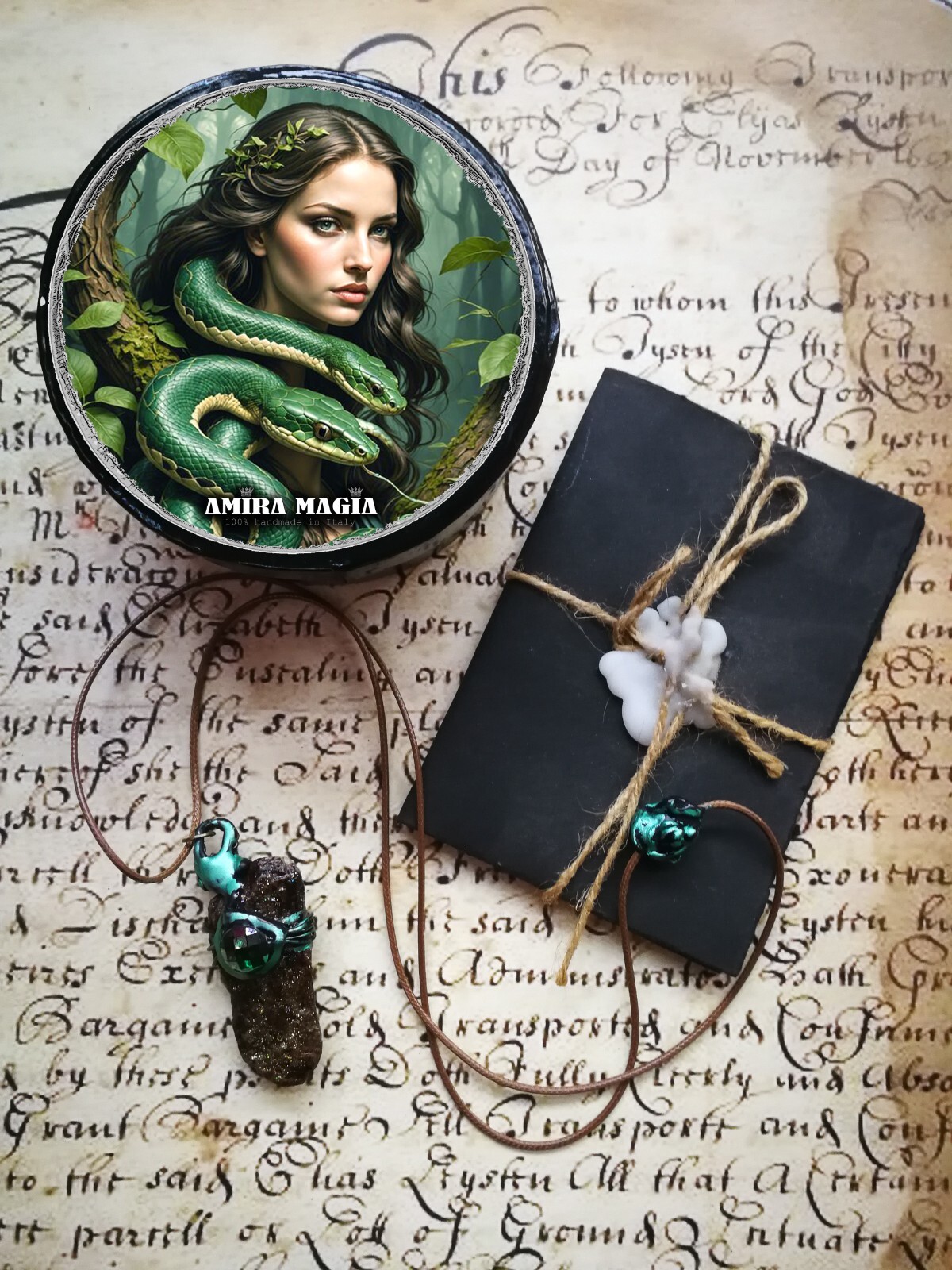 Uncut Gemstone Pendant Necklace Spirit Guide Green Witch Snake Amulet Raw Stone