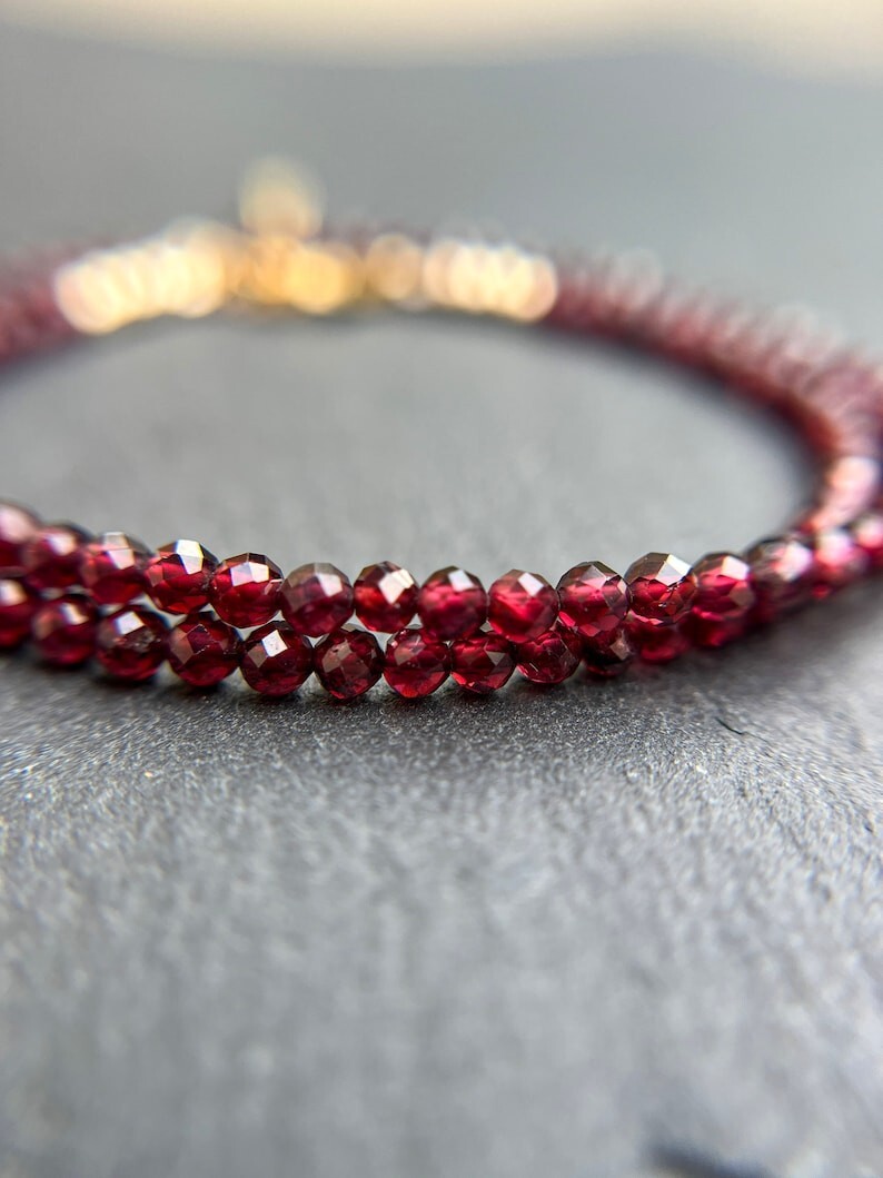 A+++++ Nature Garnet Faceted Round Gemstone Beads Handmade Women Necklaces 18”