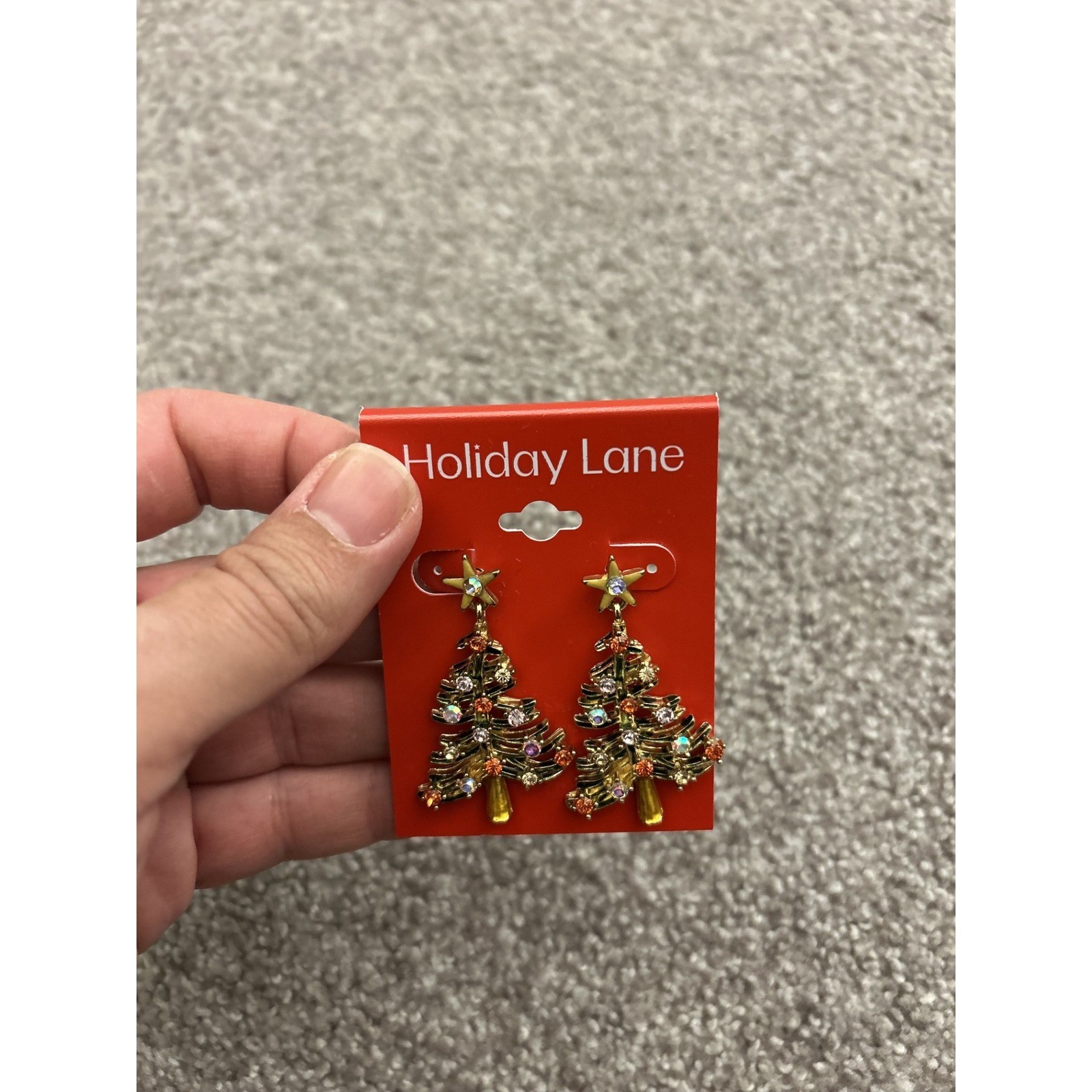 Holiday Lane Christmas Tree Earrings Women OS Gold Multi NWT Rhinestone Dangle